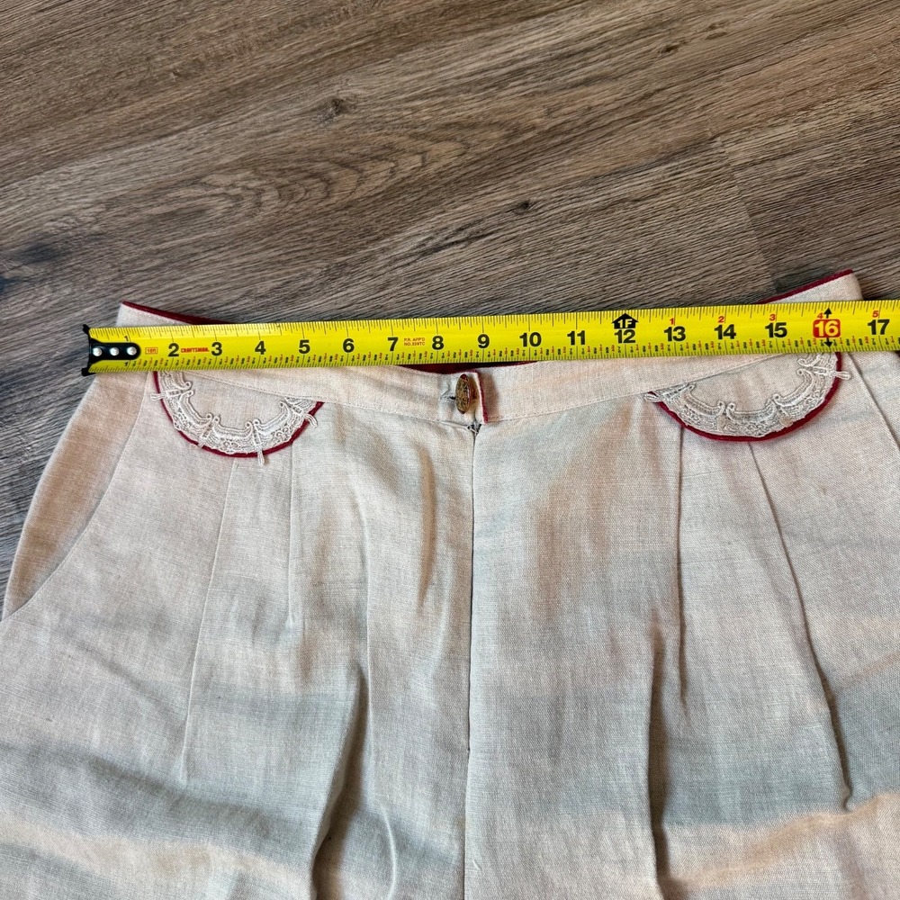 Vintage Dorothy Schoelen Platinum Pant 90s Linen Blend Prairie | Cream Red | 16 - Picture 6 of 9
